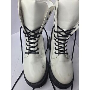 UniLady White Faux Leather Lace Up Chunky Lug Sole Combat Boots Womens 8.5